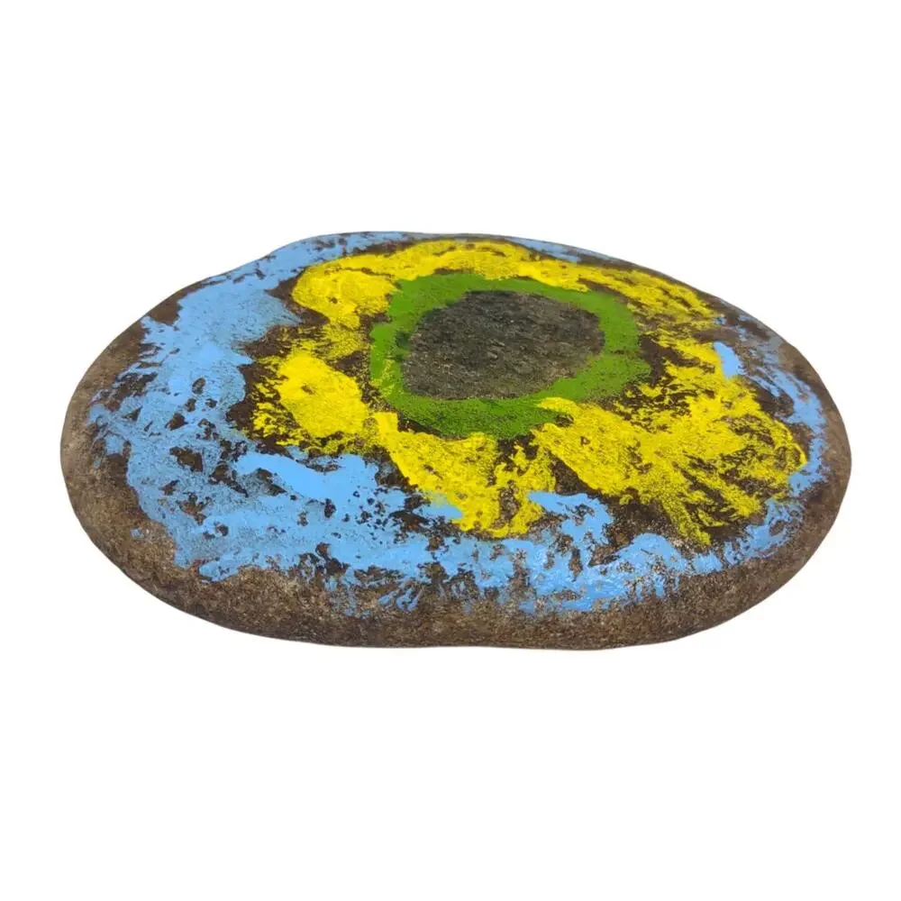 Hand Painted River Rock Sunflower Floral Stone Art Lake Lure NC One of a Kind